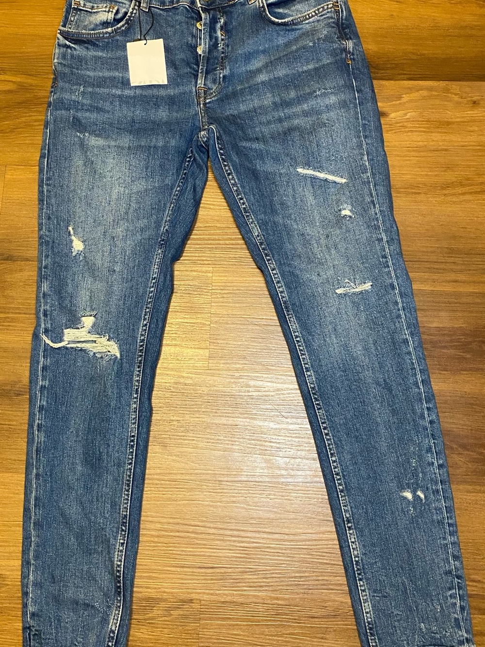 Zara Distressed Skinny Jeans in Blue Denim